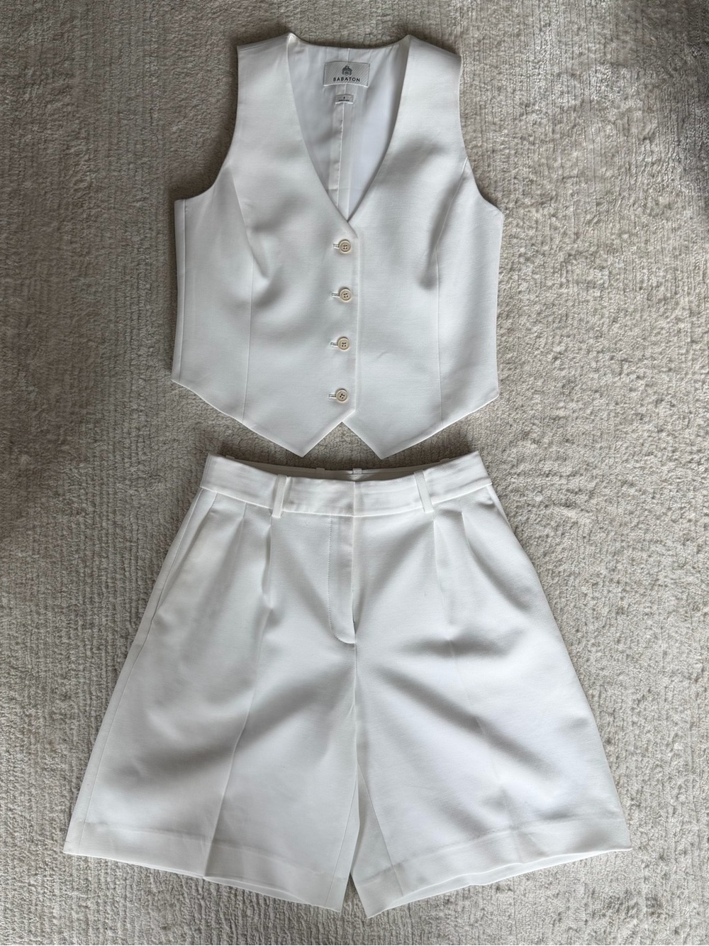 Babaton White Tailored Vest and Bermuda Shorts Set